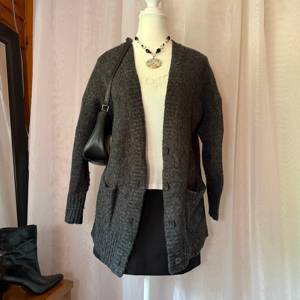 Banana Republic Relaxed Boyfriend Wool Cotton Cardigan Charcoal Gray M